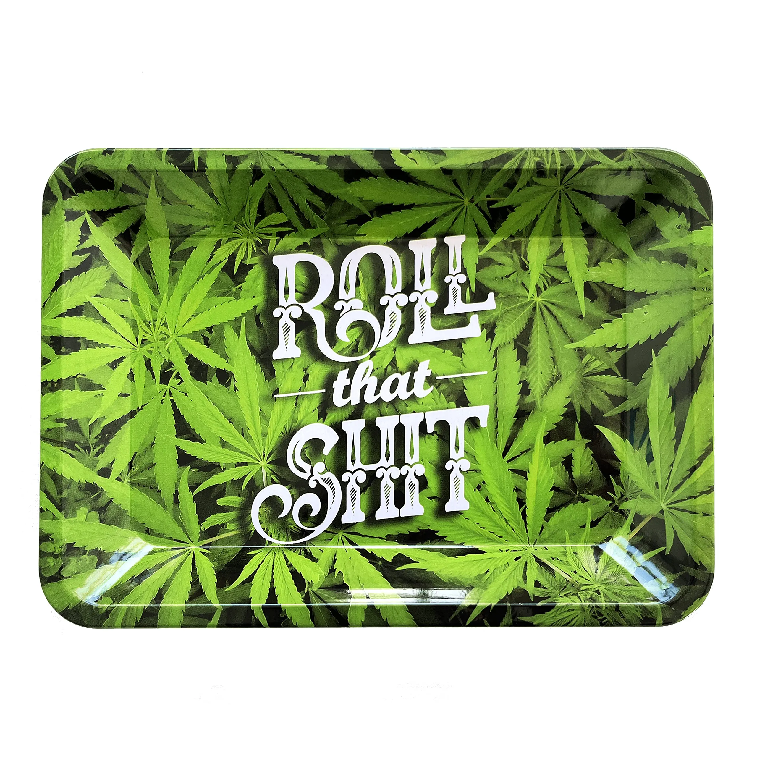 Dragon Rolling Tray with Round Edges,Small Mini Rolling Tray 7"x4.9"(Green Leaves) 420 Green