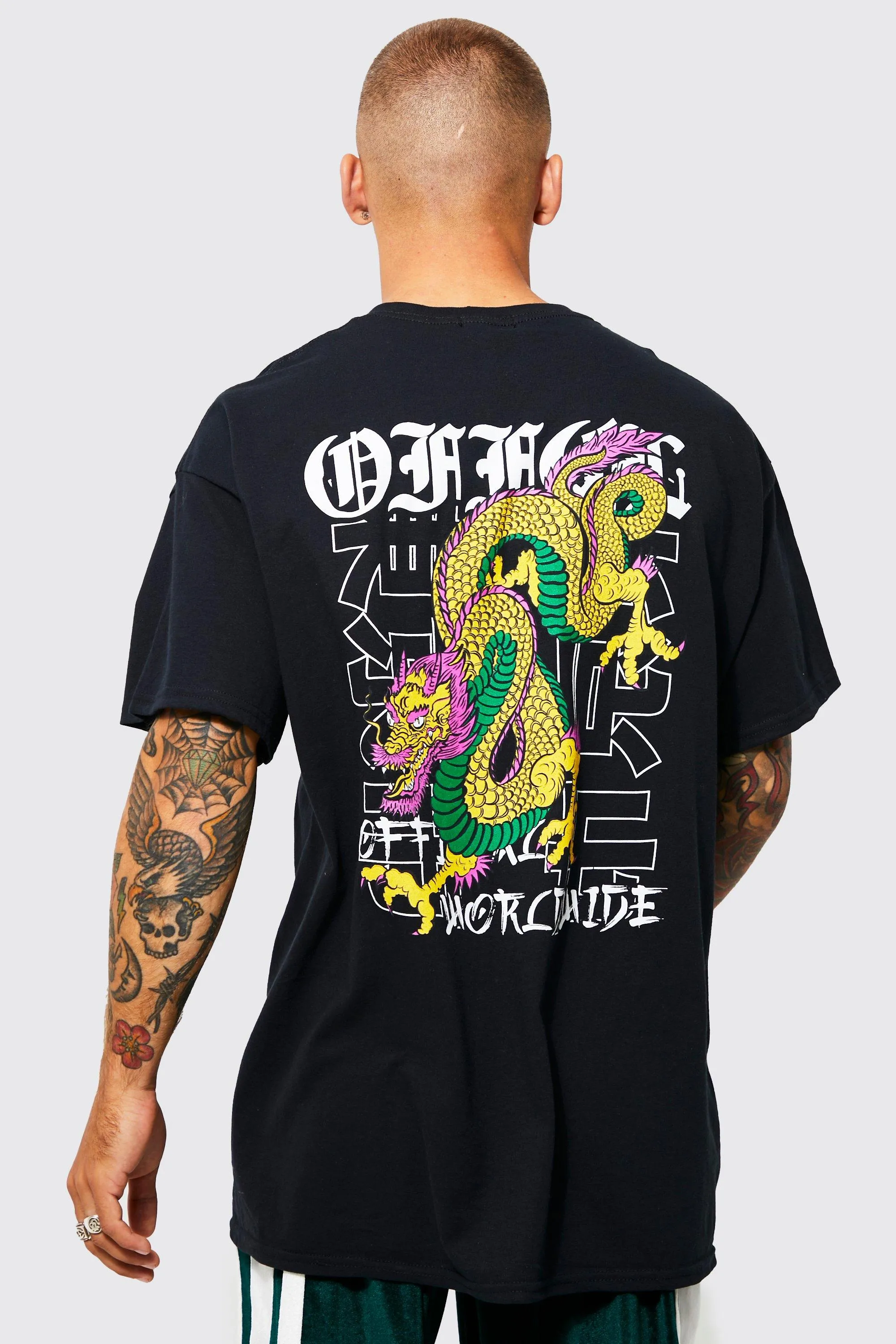 Oversized Dragon Back Print T-shirt