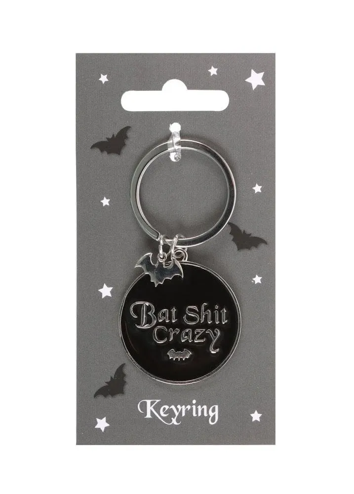 Round Bat Shit Crazy Metal Keyring