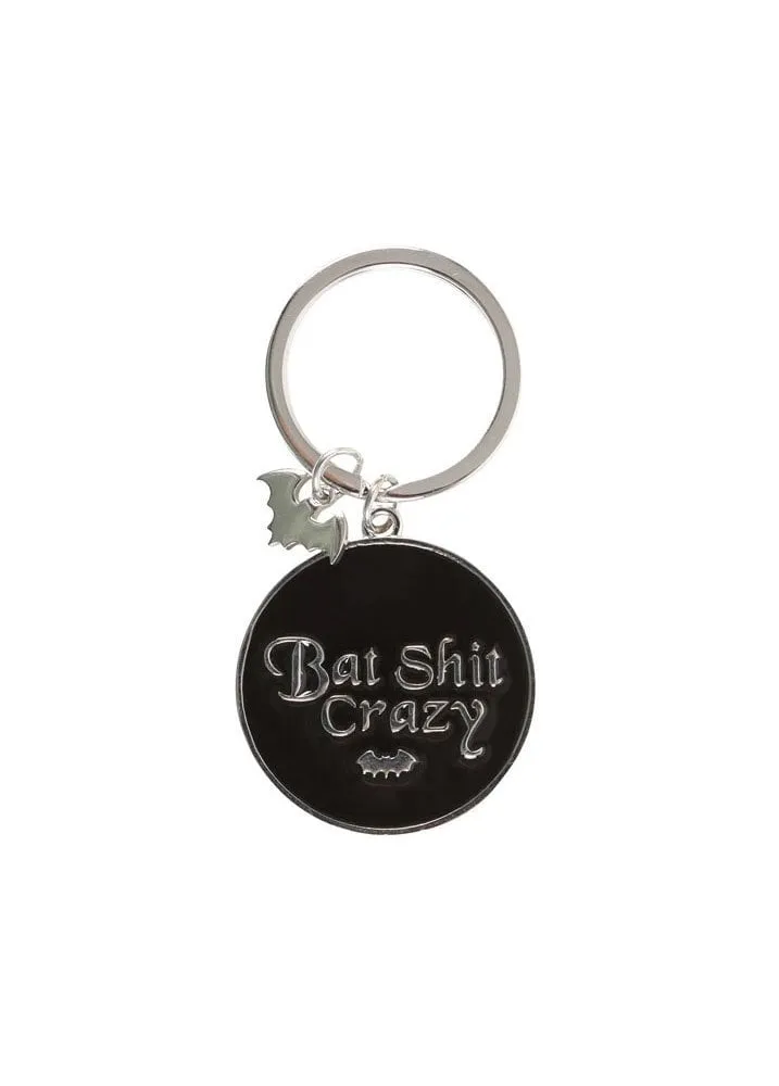 Round Bat Shit Crazy Metal Keyring