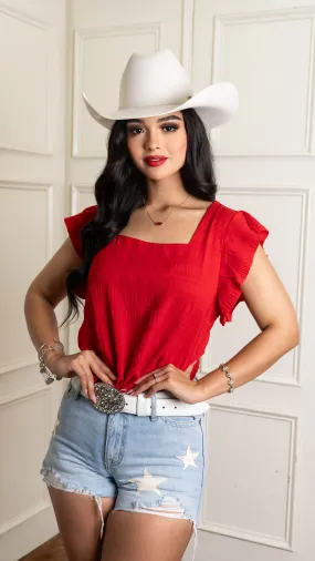 Solid Square Collar Ruffle Edge Shirt Top JJ